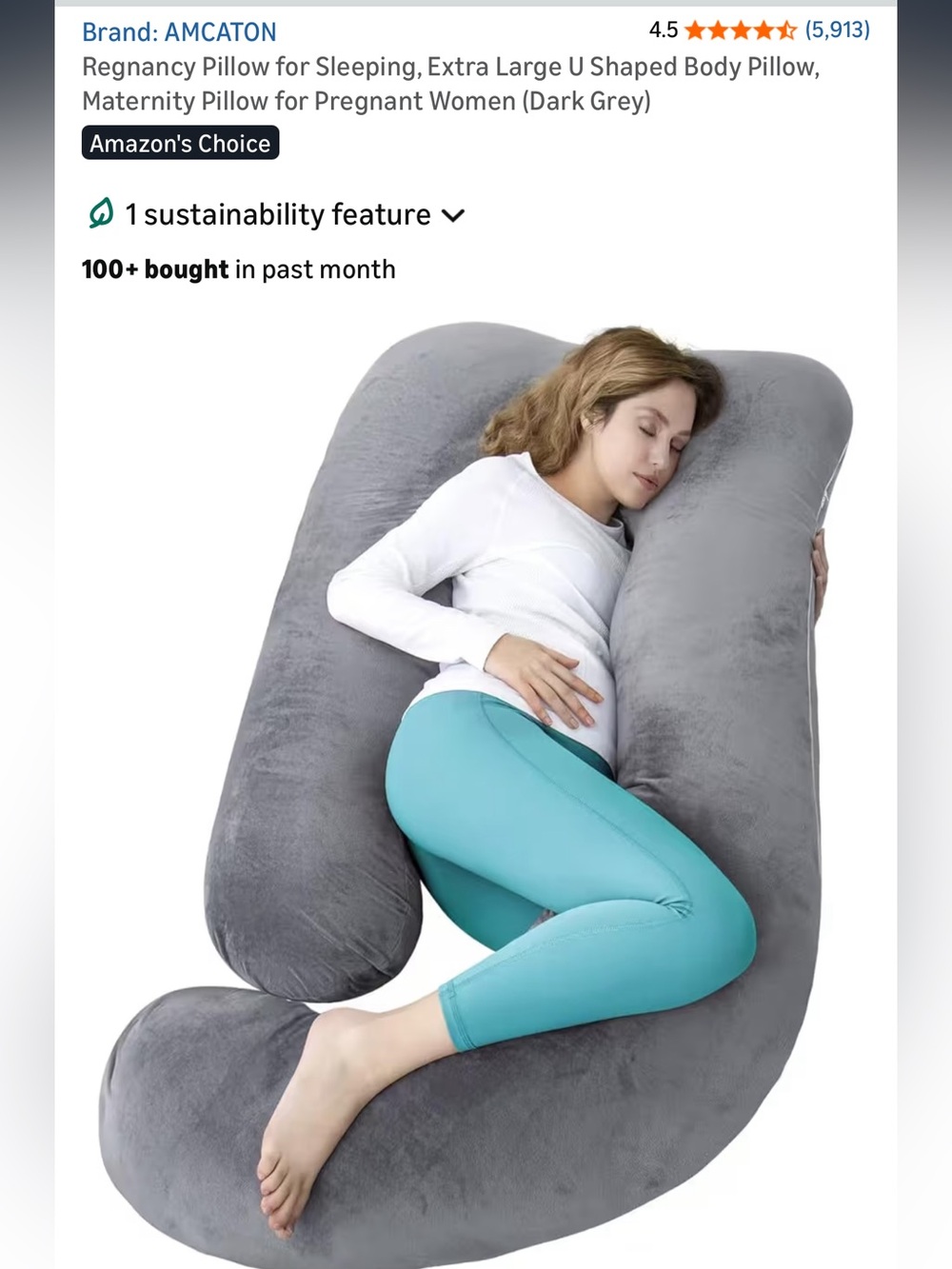 AMCATON Extra Large U-Shaped Pregnancy Pillow - Gray